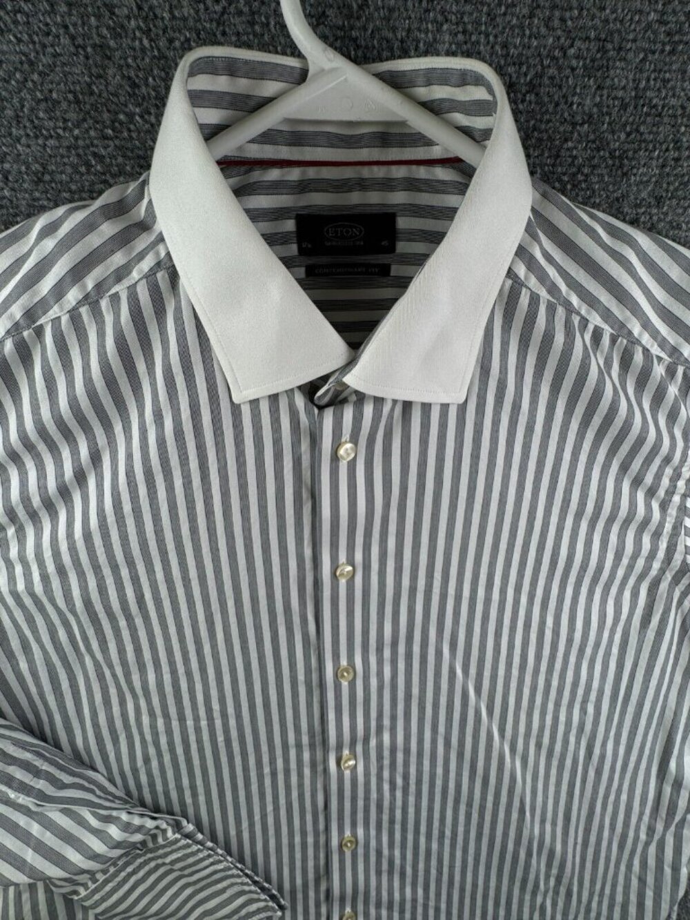 Eton Button Up Shirt 17.75 (45) Long Sleeve Cotton Striped Gray Contemporary